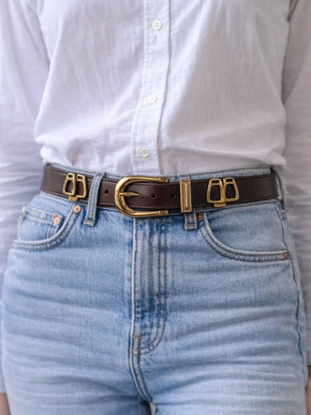 Vintage Brown Leather Belt Gold Western Boho One Inch Width Boho Size 30 - Picture 2 of 13